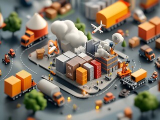 Poster - Bird s eye perspective of a bustling logistics complex its extensive network of warehouses loading docks