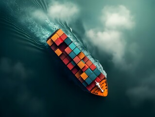 Poster - Bird s eye perspective of a massive container vessel maneuvering through a congested waterway a critical component of the worldwide supply chain