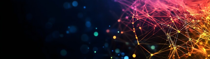Poster - Vibrant and Energetic Abstract Digital Network Explosion with Luminous Particles and Gradient Lights creating a Futuristic Dynamic and Innovative Technology Concept