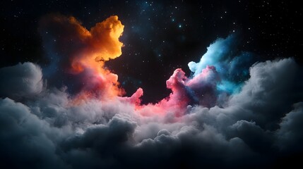 Poster - Breathtaking cosmic landscape featuring vibrant swirling clouds of colorful nebulae set against the deep dark backdrop of the vast universe  A stunning ethereal and surreal digital art