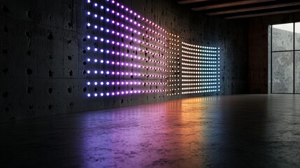 Poster - The scene is set with a 3D render of an abstract ultraviolet background, complete with gradient neon lights and a simple stage design that incorporates a glowing screen