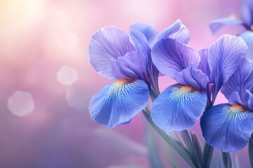 Poster - Blooming iris flowers creating stunning pastel violet background