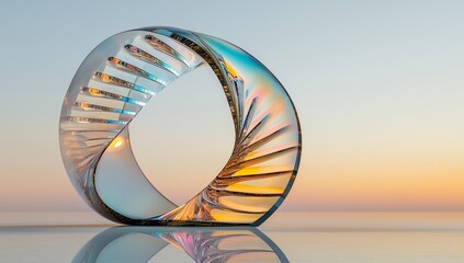 Poster - Isolated 3d rendering of abstract geometric 3d shapes with a thin film effect, incorporating a holographic spectral gradient texture as a minimalist colorful art element