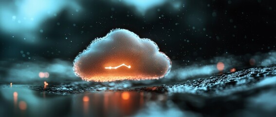 Poster - Concept of cloud service and internet of things with dark blank wallpaper featuring digital cloud symbol and technological icons, created as a 3D rendering mockup