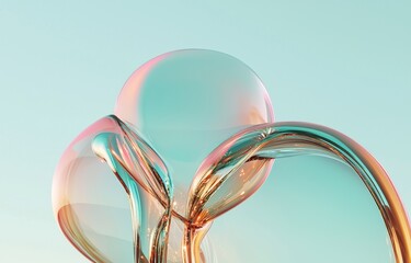 Poster - A 3D abstract art background featuring holographic floating liquid blobs, soap bubbles, and metaballs