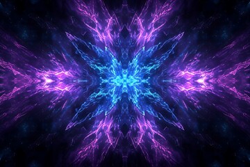 Aufkleber - Abstract symmetrical glowing neon light fractal.