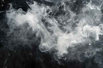 Poster - Abstract white smoke swirls on black background. (1)