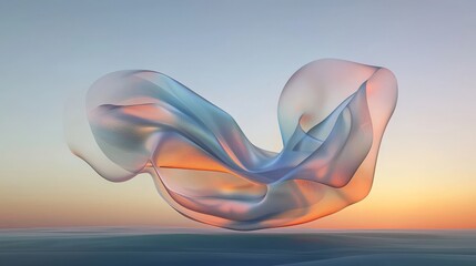 Poster - A vibrant, curved wave with a holographic sheen and neon colors, rendered in 3D, creates a dynamic and colorful background with an abstract fluid iridescent effect, suitable for various design