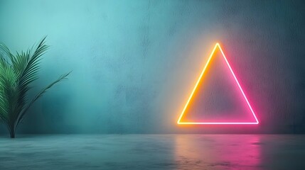 Poster - captivating abstract digital artwork featuring neon triangular shapes symmetrically positioned on bo