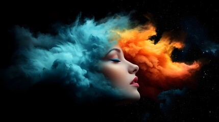 Poster - Captivating cosmic galaxy swirls with vibrant colorful nebulae against a deep black space backdrop creating a mesmerizing and surreal digital art