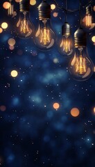 Wall Mural - Creative lighting design with vintage bulbs and bokeh lights on a dark blue background