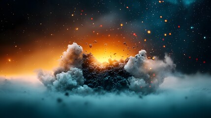 Poster - Captivating cosmic meteor shower illuminating the ethereal night sky with a mesmerizing display of vibrant iridescent lights against a serene and majestic celestial landscape