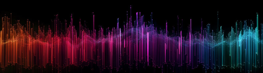 Leinwandbilder - Vibrant neon waves of pulsing energy and luminous lights flowing through a futuristic digital landscape creating a captivating and mesmerizing visual experience
