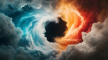 Poster - Captivating Cosmic Swirls Vibrant Fiery Nebulae Envelop Mysterious Deep Space in a Mesmerizing Celestial Storm