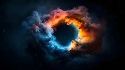Poster - Captivating digital artwork showcasing a cosmic wormhole pulling in bright stardust creating an infinite depth and sense of open space in the middle of the surreal glowing scene