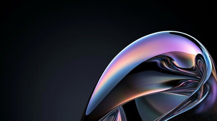 Poster - This gradient design element, a 3D render of a dynamic curved wave with abstract fluid holographic iridescent neon properties, is set against a dark background and suitable for various applications