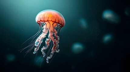 Poster - captivating image of glowing bioluminescent jellyfish floating effortlessly in a serene dreamy ocean