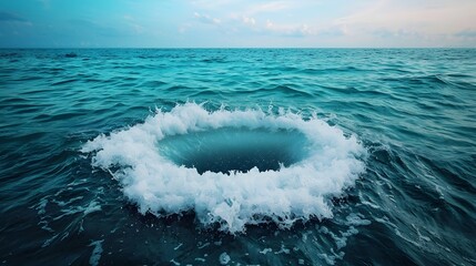 Poster - Captivating image showcasing the mesmerizing swirling vortex of crashing ocean waves creating a serene deep blue reflection with a calm