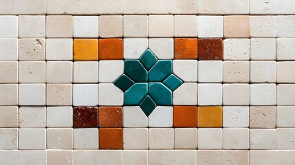 Poster - Captivating Moroccan mosaic tile patterns showcasing intricate geometric designs in a vibrant color palette  set against a clean  minimalist white backdrop for a sophisticated  elegant aesthetic