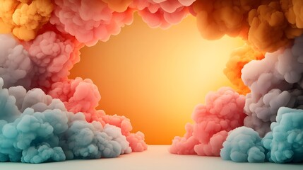 Poster - Captivating pastel colored fluffy clouds with whimsical rainbow arcs in a dreamy surreal backdrop  This vibrant digital evokes a sense of imagination emotion and tranquility