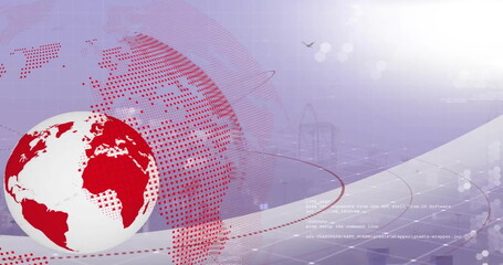 Poster - image of spinning globes and data processing over shapes