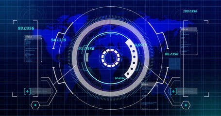 Poster - Image of data processing and scope scanning over world map