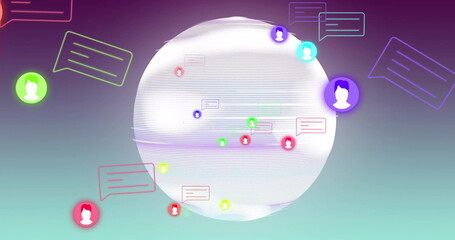 Poster - image of network of connections with digital icons over globe