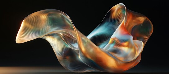 Poster - A vibrant, three-dimensional liquid blob with a holographic sheen is set against a stark black backdrop, its iridescent hues shifting in wavy, melted patterns