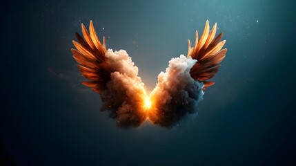 Poster - Celestial Angel Wings Expanding Symmetrically in Divine Glowing Light An Awe Inspiring Majestic and Mystical Celestial Scene of Cosmic Power and Energy
