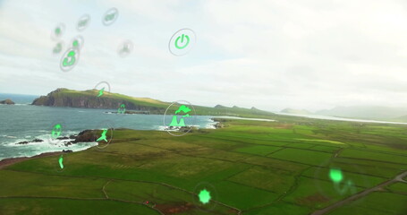 Poster - Image of network of eco icons over seascape