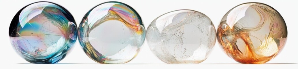 Poster - Collection of 3d circle shape iridescent holographic bubble featuring gradient color pastel elements design, isolated on white background, png