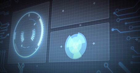 Poster - Image of data processing with scope scanning on black background