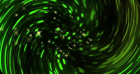 Poster - Image of glowing green light trails moving over black background