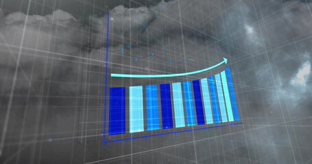 Poster - image of blue diagrams and arrow over storm