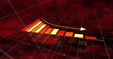 Poster - image of red diagrams and arrow over storm