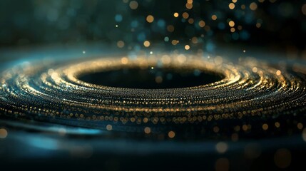 Poster - The image features a 3D rendering of a sphere hologram set against a blue grey background with abstract particles and sphere shapes, symbolizing a futuristic globalization interface