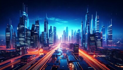 Wall Mural - cityscape with neon lights and advanced 