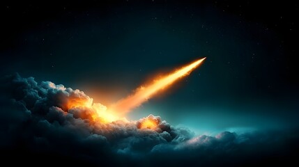 Poster - Comet Trails Blazing Through Cosmic Clouds of Vibrant Glowing Edges and Deep Black Center   A Dramatic and Futuristic Space Launch Captured in an Epic Celestial Scene