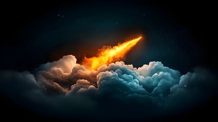 Poster - Comet trails burning through cosmic clouds creating a dramatic and vibrant display with glowing edges and a deep mysterious black center