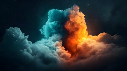 Poster - Comet trails burning through cosmic clouds vibrant glowing edges and deep black center  Fiery luminous celestial phenomenon against a dramatic atmospheric backdrop of interstellar space