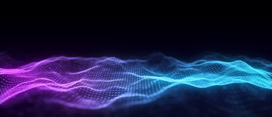 Leinwandbilder - Music color wave of particles and lines. Big data visualization. Abstract blue background with a dynamic wave. 3d rendering.