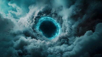 Poster - Cosmic Stargate   Mysterious Blue Energy Portals Emitting from Ethereal Nebula Landscape  Futuristic Sci Fi Dimensional Anomaly in Dark Moody Atmosphere