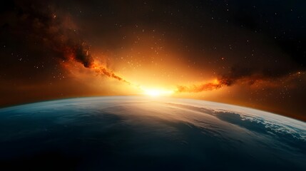 Poster - Cosmic Wormhole Pulling in Bright Stardust Infinite Depth Open Space Imagery  Surreal digital art depicting a dramatic futuristic cosmic scene with a swirling glowing vortex and luminous stardust
