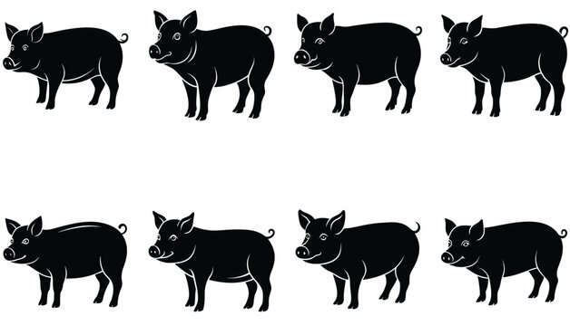 Pig Silhouette Collection. pig vector shilhouette bundle . pig set icon.