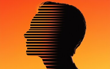 Poster - surreal orange portrait with a striped silhouette effect, unique and artistic.