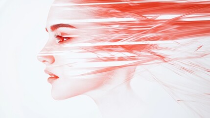 Poster - Double exposure portrait showcasing an abstract red theme, conveying emotion and movement.