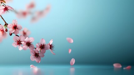 Poster - Delicate cherry blossom petals gracefully framing the edges of a serene natural background with a pure white central space perfect for adding typography text or design elements  This tranquil