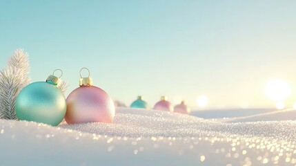 Poster - Vibrant Christmas baubles in a serene winter scene filled with snow.