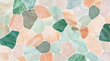 Poster - Abstract mosaic stone wall floor texture in shades green and peach. Unique patterns create a calming, natural feel.