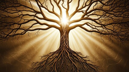 Poster - Illuminated tree of life nature scene digital art mystical environment artistic viewpoint symbolism of growth